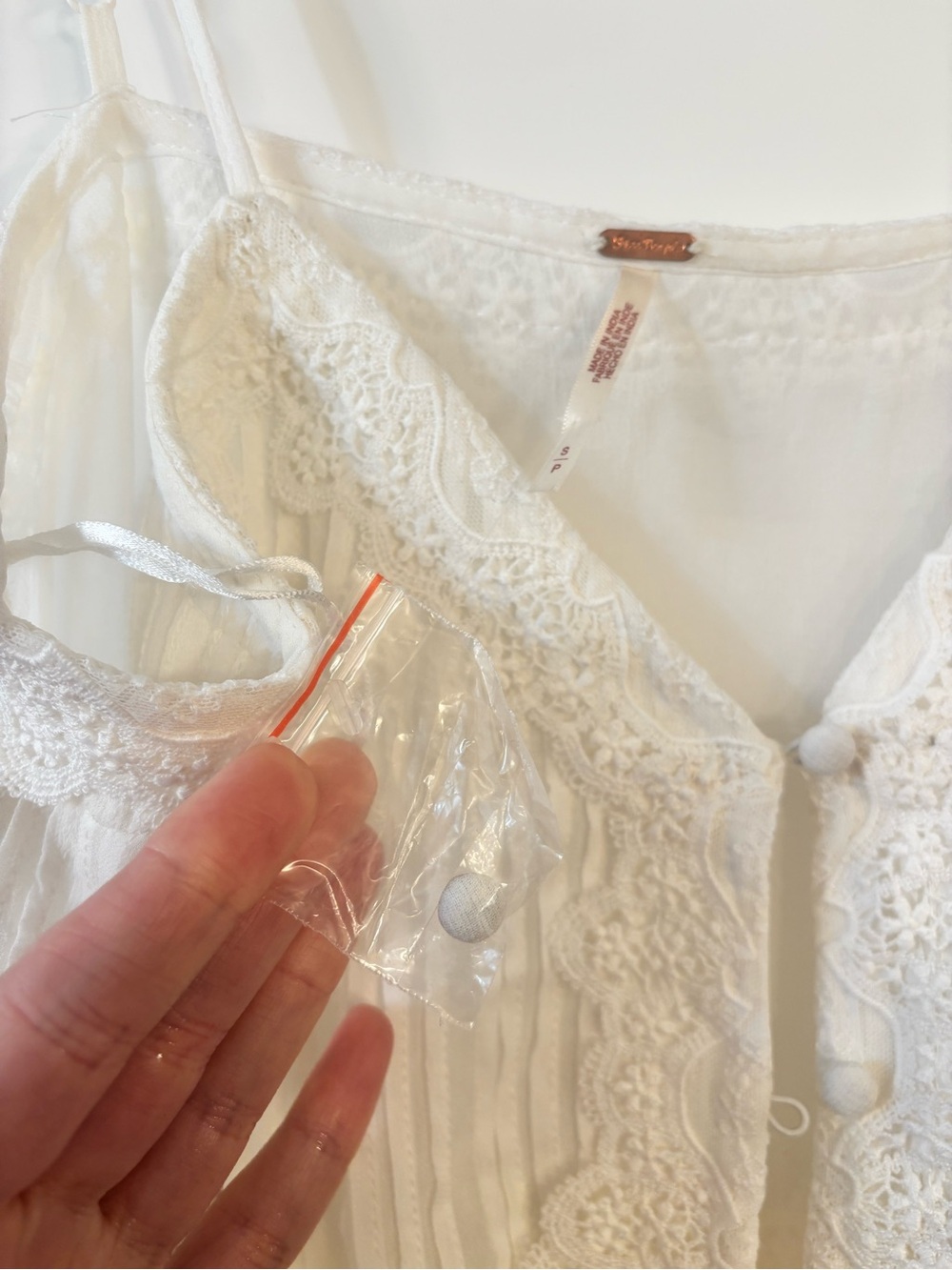 new Free People Snowbird Maxi lace trim button down top in ivory off white - Picture 12 of 14